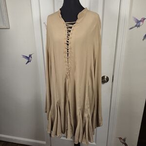 H&M EDITION Lace-Up Viscose Tunic Dress Tan XXL Resort Boho Flowy